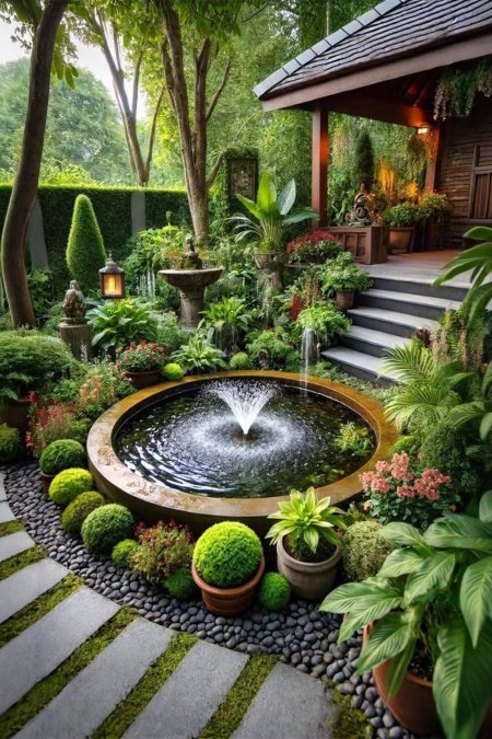 نافورة البركة الدائرية بنفاث مركزي